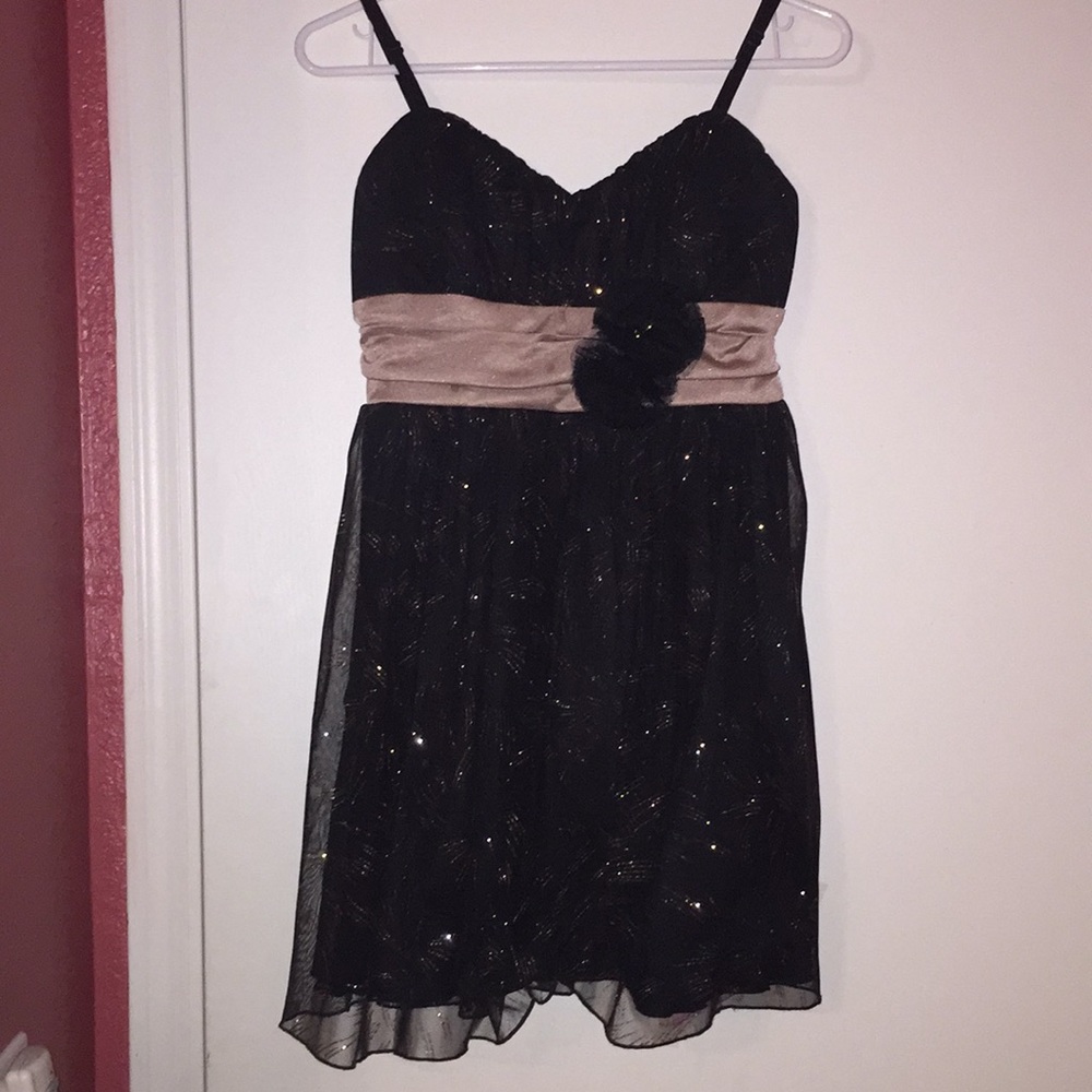 Black sparkly dress with nude satin waist